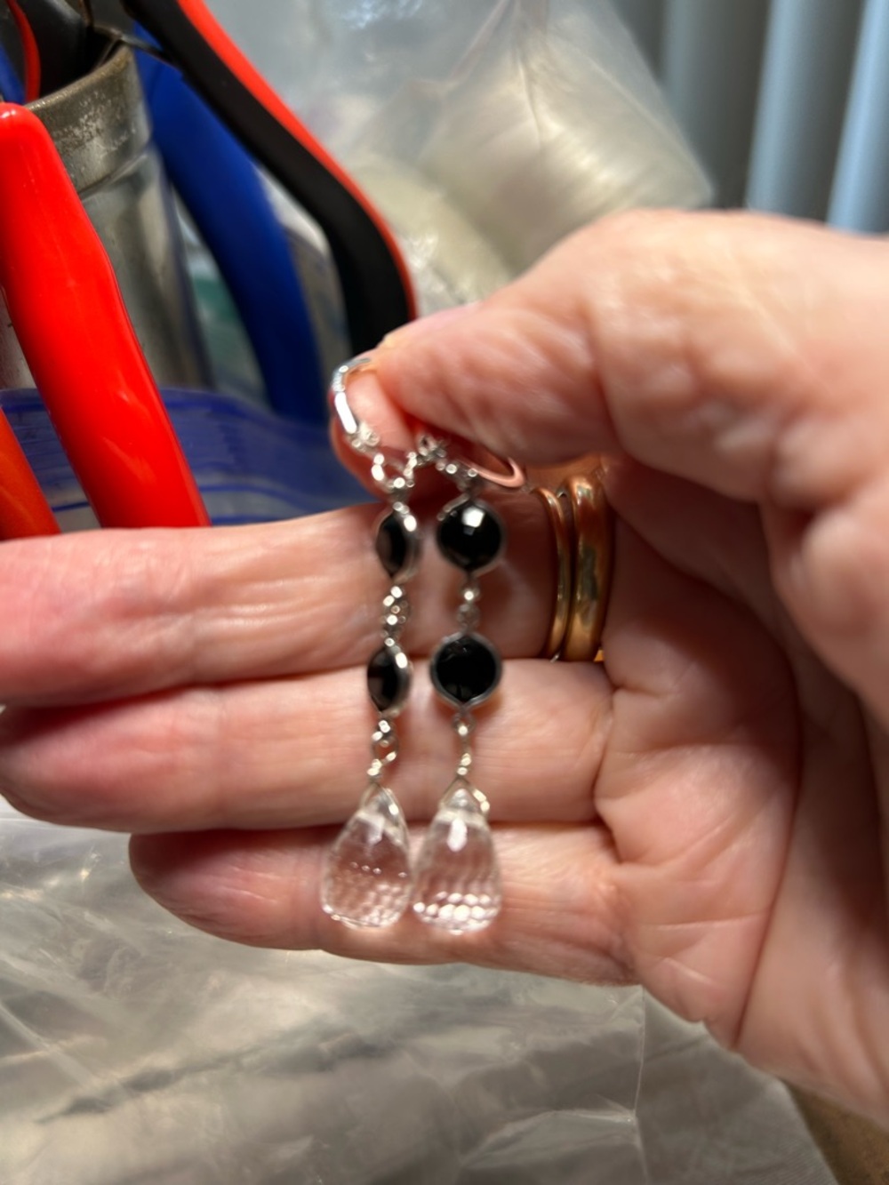 Black Onyx Swarovski components and rock crystal Dangle Earrings - Women Jewelry
